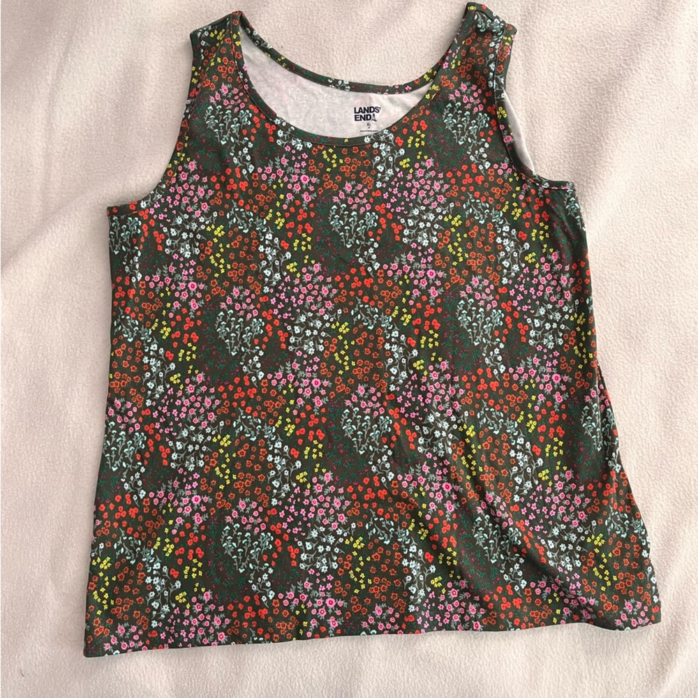 LANDS END pretty floral cotton tank top
